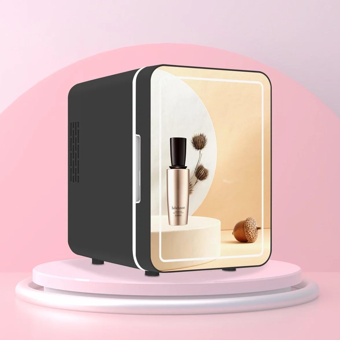 Olvy Frigorifero Cosmetico da 4 Litri, Mini Frigo Portatile con Specchio a LED, Piccolo Frigorifero per Skincare, Raffreddamento e Riscaldamento, per la Camera da Letto, Nero