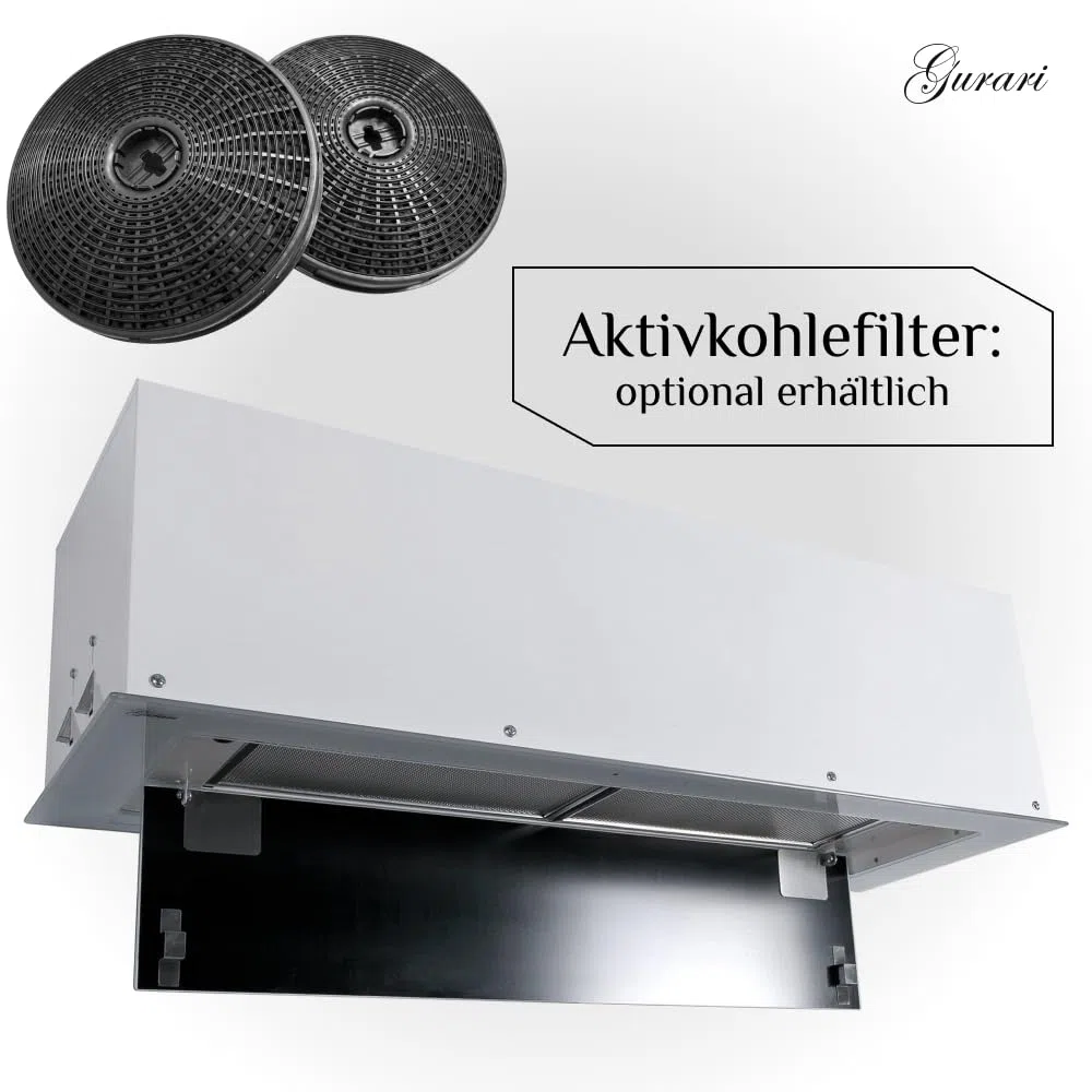 Gurari Cappa Integrata 70 cm GCH E 217 WH 70, Bianco Vetro, Aspirazione 1000 m³/h, LED, Touch Control + Telecomando, 3 Velocità, Incasso o Soffitto