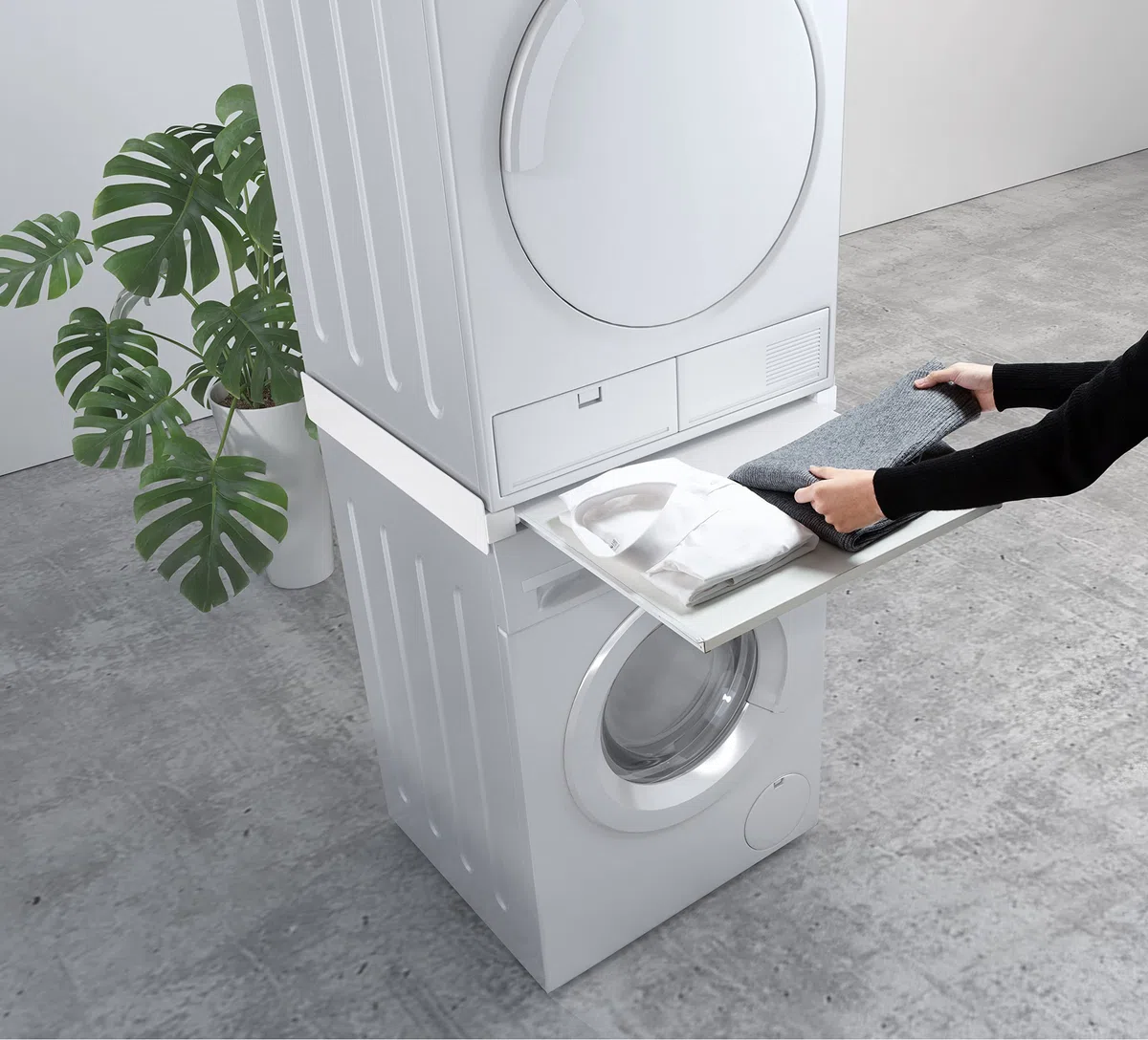 Piano supporto per lavatrice asciugatrice alluminio con cassetto colore bianco
