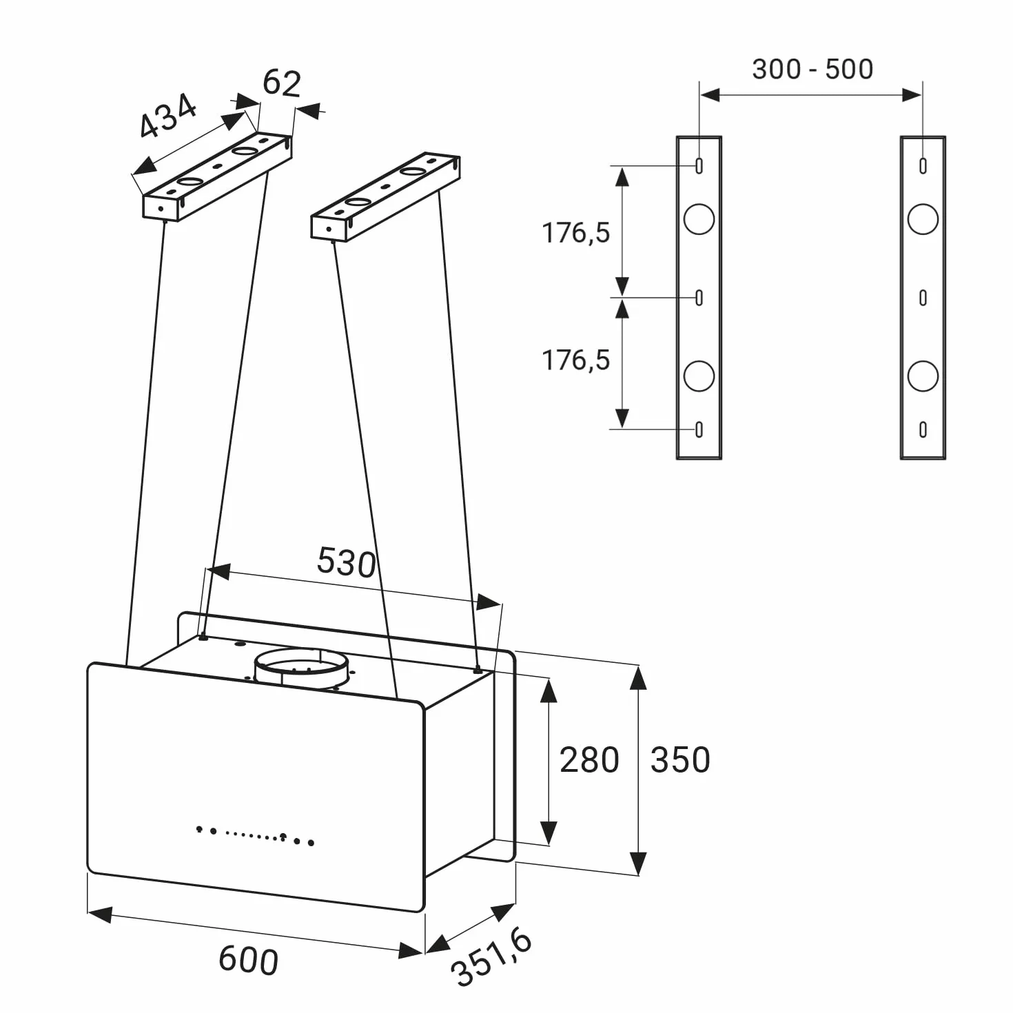KKT KOLBE A+++ CUBE60FB - Cappa aspirante 60 cm, 684 cbm/h, 9 livelli | Smart WiFi App WiFi | Cappa isola sospesa | Montaggio a soffitto | Nero | Vetro | Illuminazione a LED | Ricarica automatica