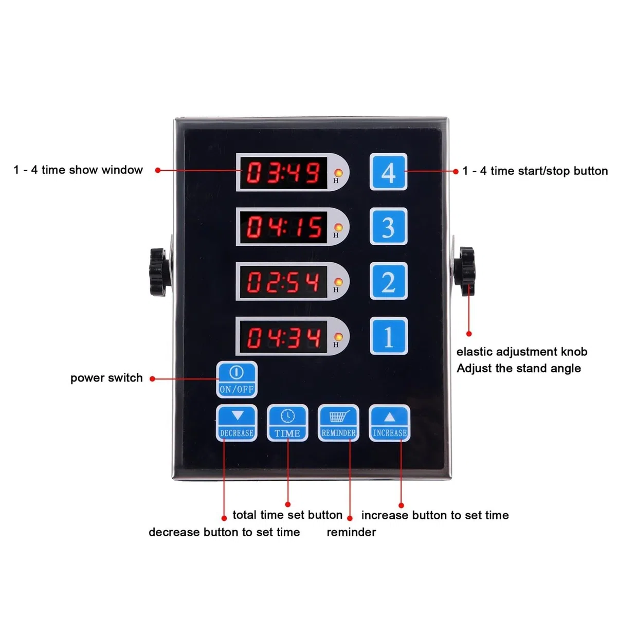 Timer di Cottura, Timer Commerciale a 4 canali, Timer da Cucina, Timer da Cucina for polli - Promemoria Orologio Timer Ristorante in Acciaio Inossidabile, Eventi Multipli con Allarme Rumoroso