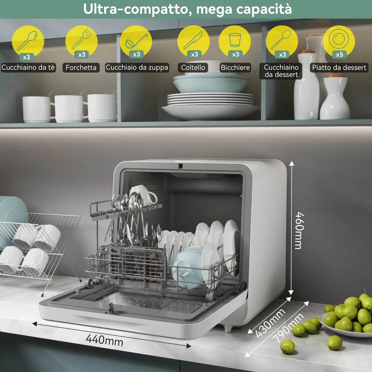 magicplux Lavastoviglie Portatile Senza Installazione, con Serbatoio Integrato 5L, Schermo a Colori, 5+3 Programmi e 3 Bracci di Lavaggio, 5 Coperti, per Appartamenti e Camper