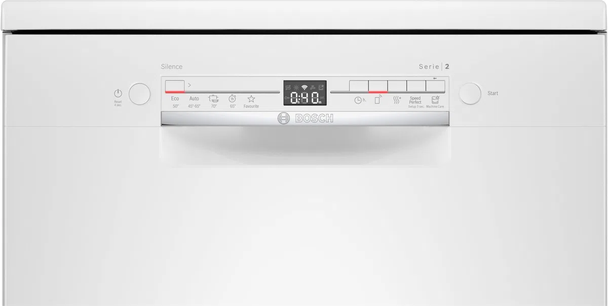 Bosch SMS2ITW33E Serie 2, Lavastoviglie da libera installazione, Home Connect, Assistente al lavaggio, Programma preferito, EcoDosage, Bianco, 60cm