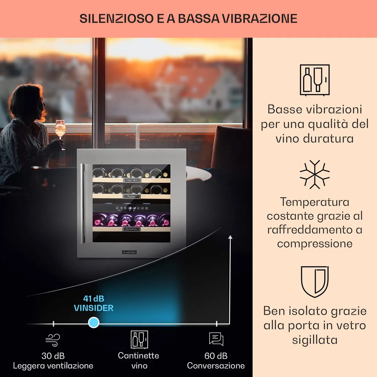 KLARSTEIN Cantinetta Vino Refrigerata a Zona Doppia 85L 36 Bottiglie 5-22°C