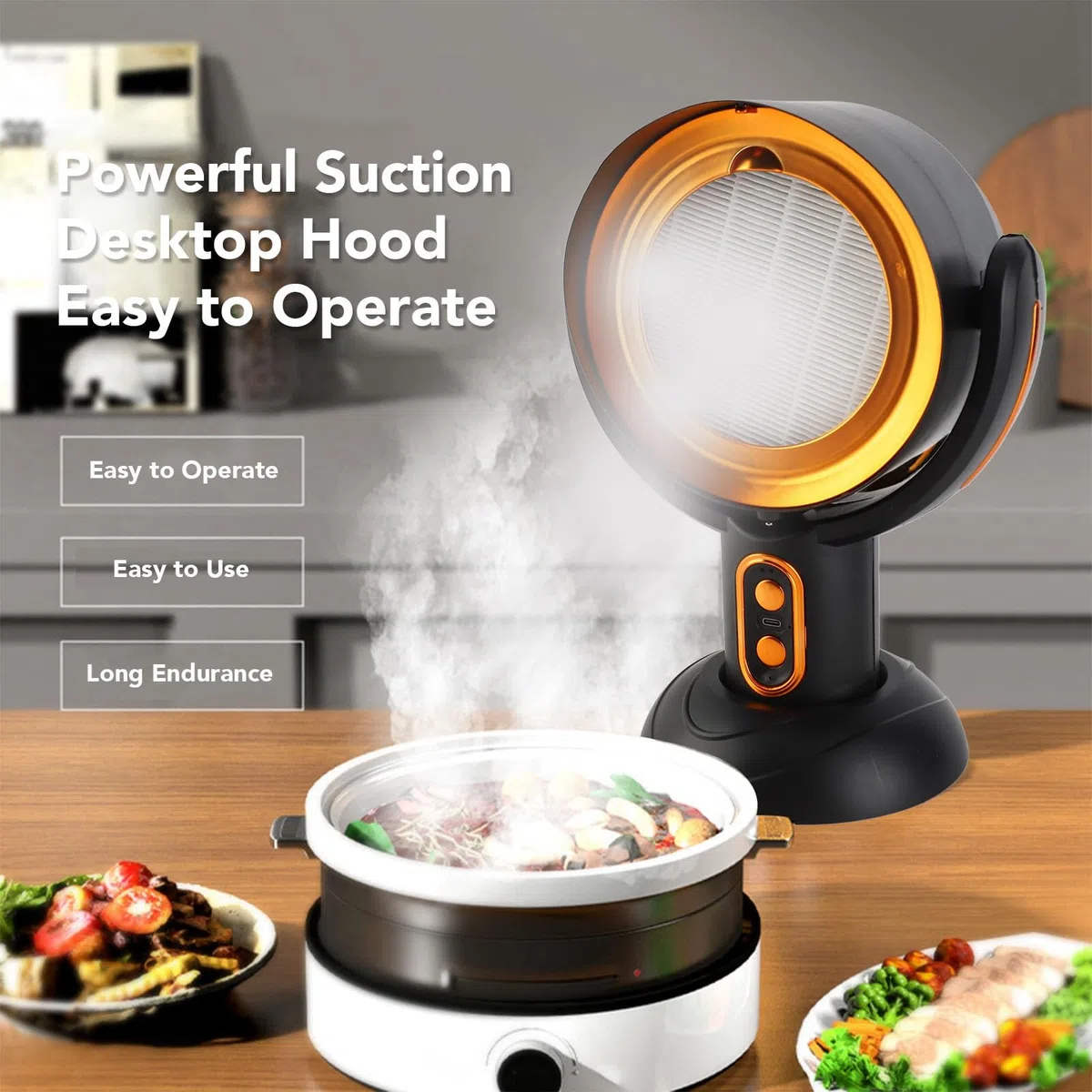 Cappa da Cucina Portatile con 2 Marce velocità Alimentata Tramite USB Mini Aspiratore da Cucina Cappa da Cucina da Tavolo Filtro Rimovibile per Camera da Letto 'appartamento (e