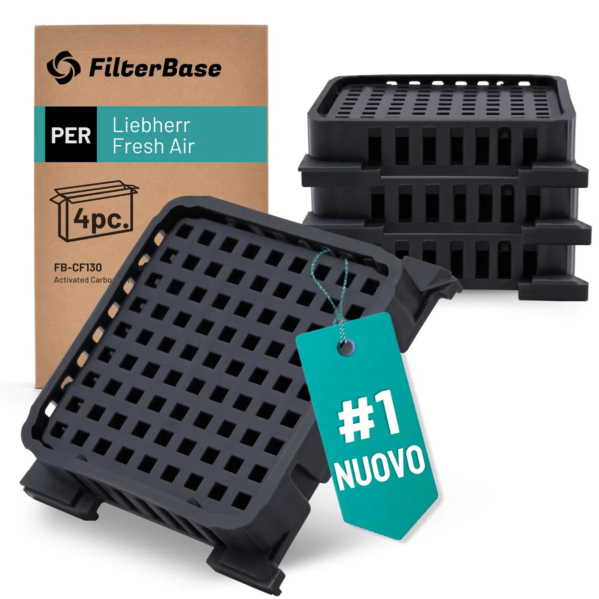 FilterBase® Fresh Air Filtri per frigorifero Liebherr | 4 pezzi | Filtro al carbone attivo compatibile con 9096989 9882460 988246000 e 7440021-00