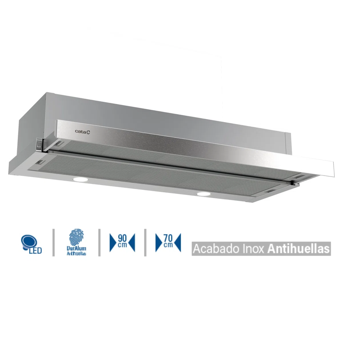 CATA TF 2003 DURALUM 900 Cappa Aspirante Cucina Pannello di Controllo Meccanico 2 Livelli di Aspirazione Illuminazione LED Extra Silenzioso Acciaio Inox Classe Energetica C 97cm