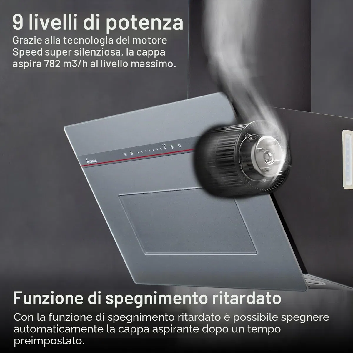 KKT KOLBE A+++ cappa aspirante 80 cm 782 cbm/h ricircolo aria di scarico senza testa | vetro grigio opaco | ricarica automatica | Smart WiFi App Wi-Fi | SensorTouch | Illuminazione LED RGBW |