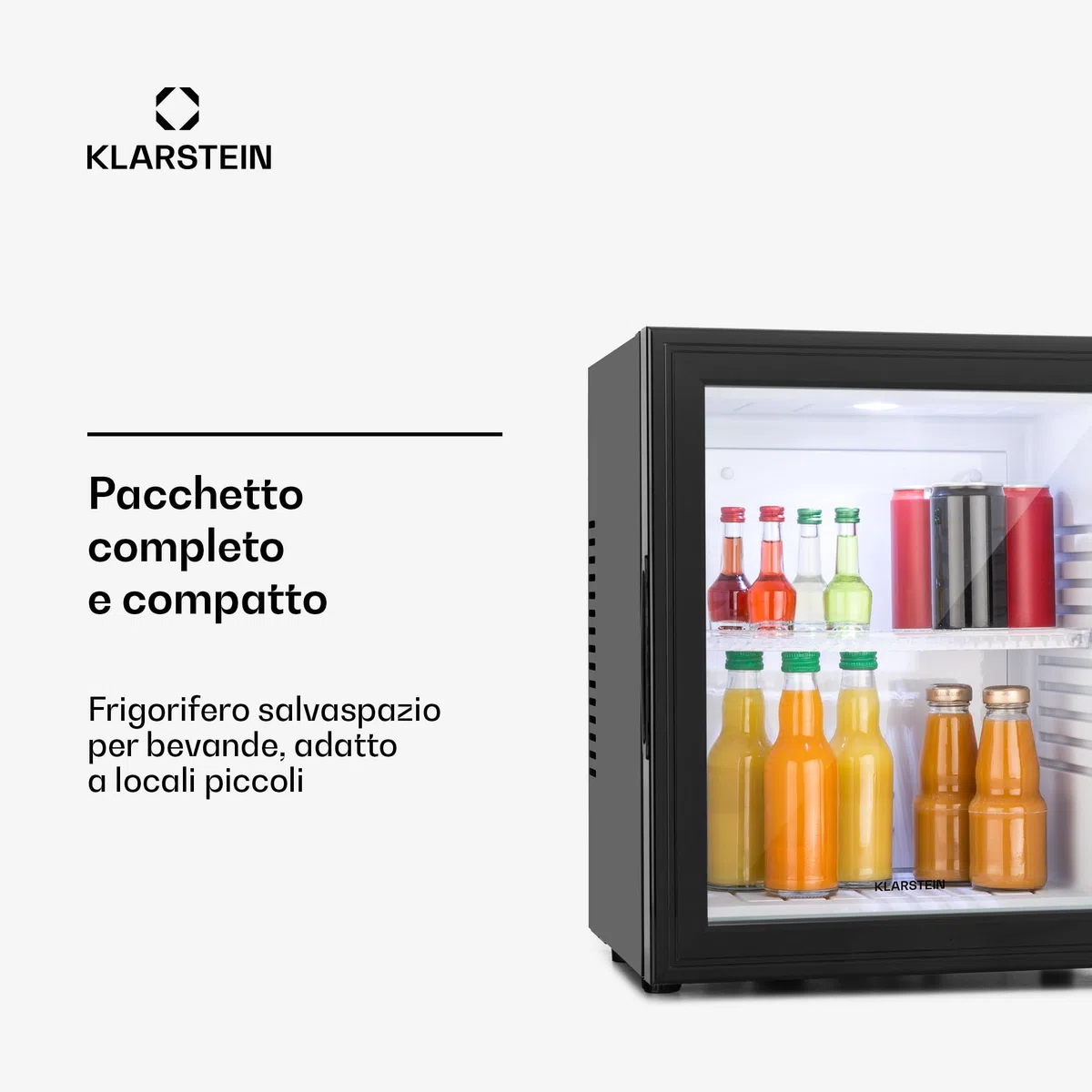 KLARSTEIN Brooklyn Mini Frigo da Camera, Frigo Portatile da Ufficio, Mini Frigo Bar con LED, Ripiani Rimovibili, Ideale per Campeggio e Skin Care, 12-18°C, 30L
