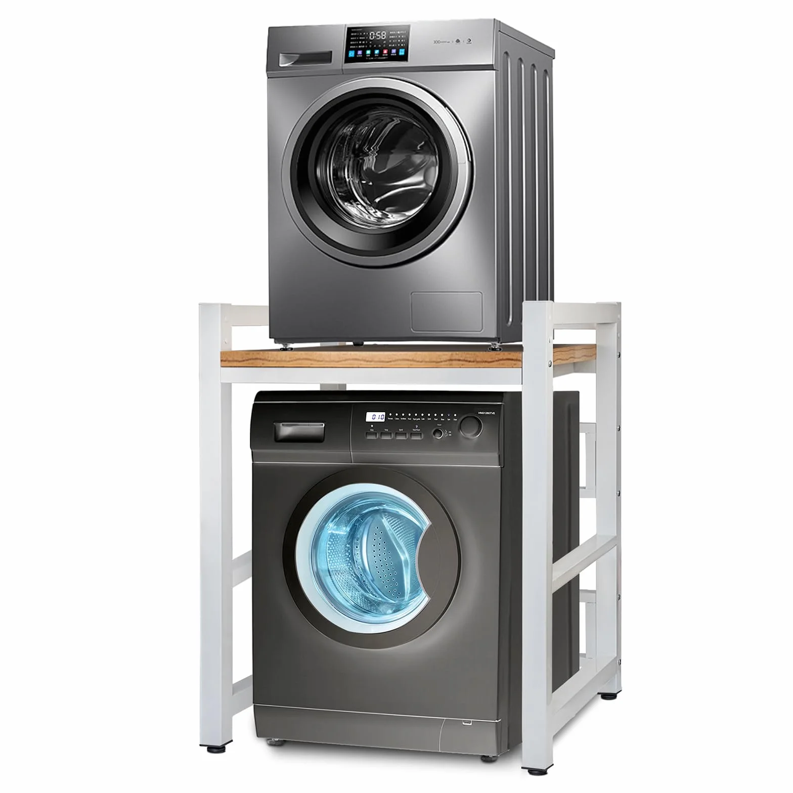 JXZ Supporto Lavatrice Asciugatrice, Armadio per Lavatrice a Tamburo, Kit Impilabile per Lavatrice e Asciugatrice, 3 Regolabili in Altezza, Capacità Portante 300kg Per Bagno, Lavanderia (Bianco A)
