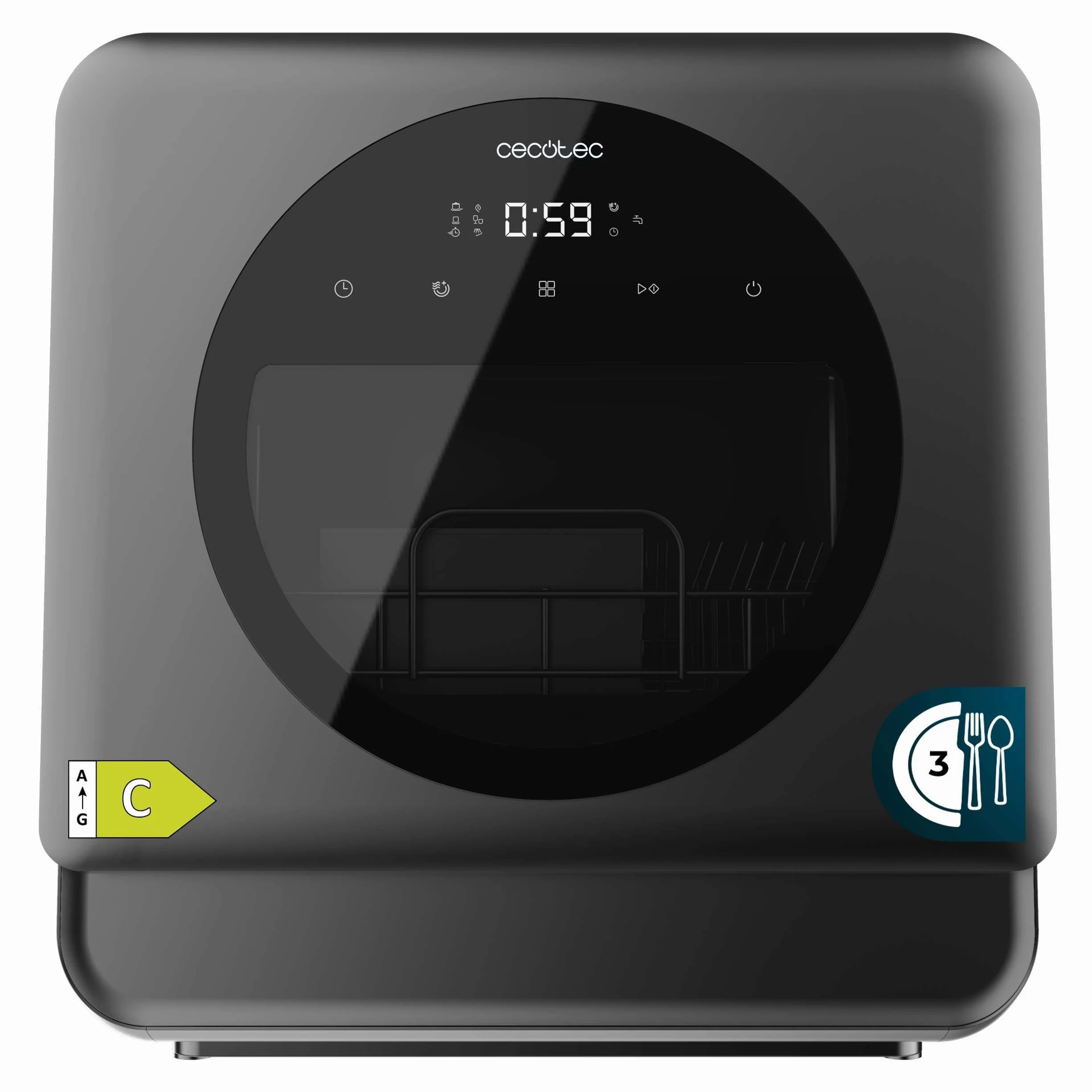 Cecotec Lavastoviglie Compatto Libero Installazione Desktop Bolero Forero 1150 Dark, 3 Posate, Basso consumo, 6 programmi, Touch Control Panel, Funzioni come Long Storage e Delay Start, Dark Inox