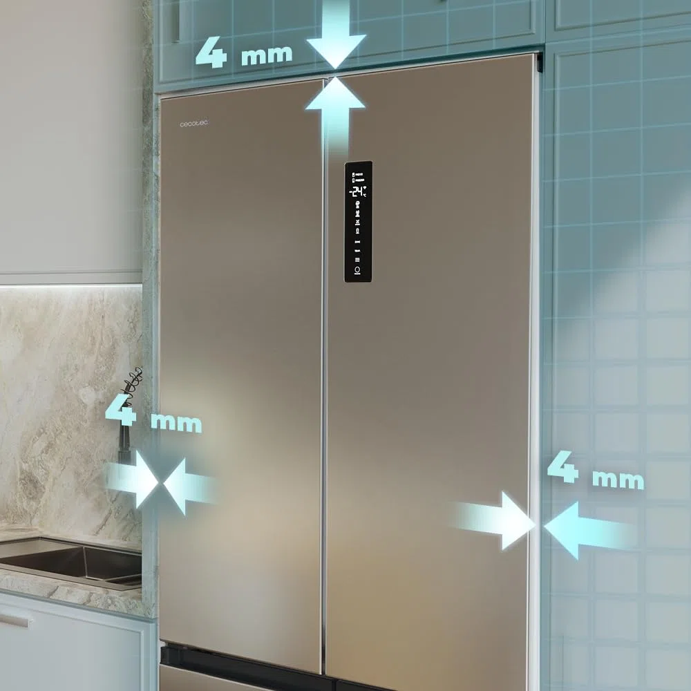 Cecotec Frigorifero 4 Porte Semi-Integrabile No Frost Bolero CoolMarket 4D 456 SBI Inox E. Extra Capacità Max 456L, Altezza 189cmx83cm Larghezza, MetalFlexCooling, Compressore Inverter Silenzioso