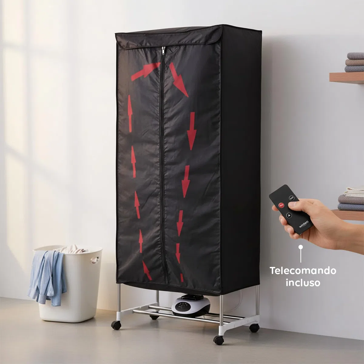 Asciugabiancheria Asciugatrice ad Aria Rettangolare 1000W con Timer 4 Ore, Telo di Copertura e Telecomando, Multiuso come Stendibiancheria Elettrico e Armadio Portatile fino a 15-20KG di Bucato