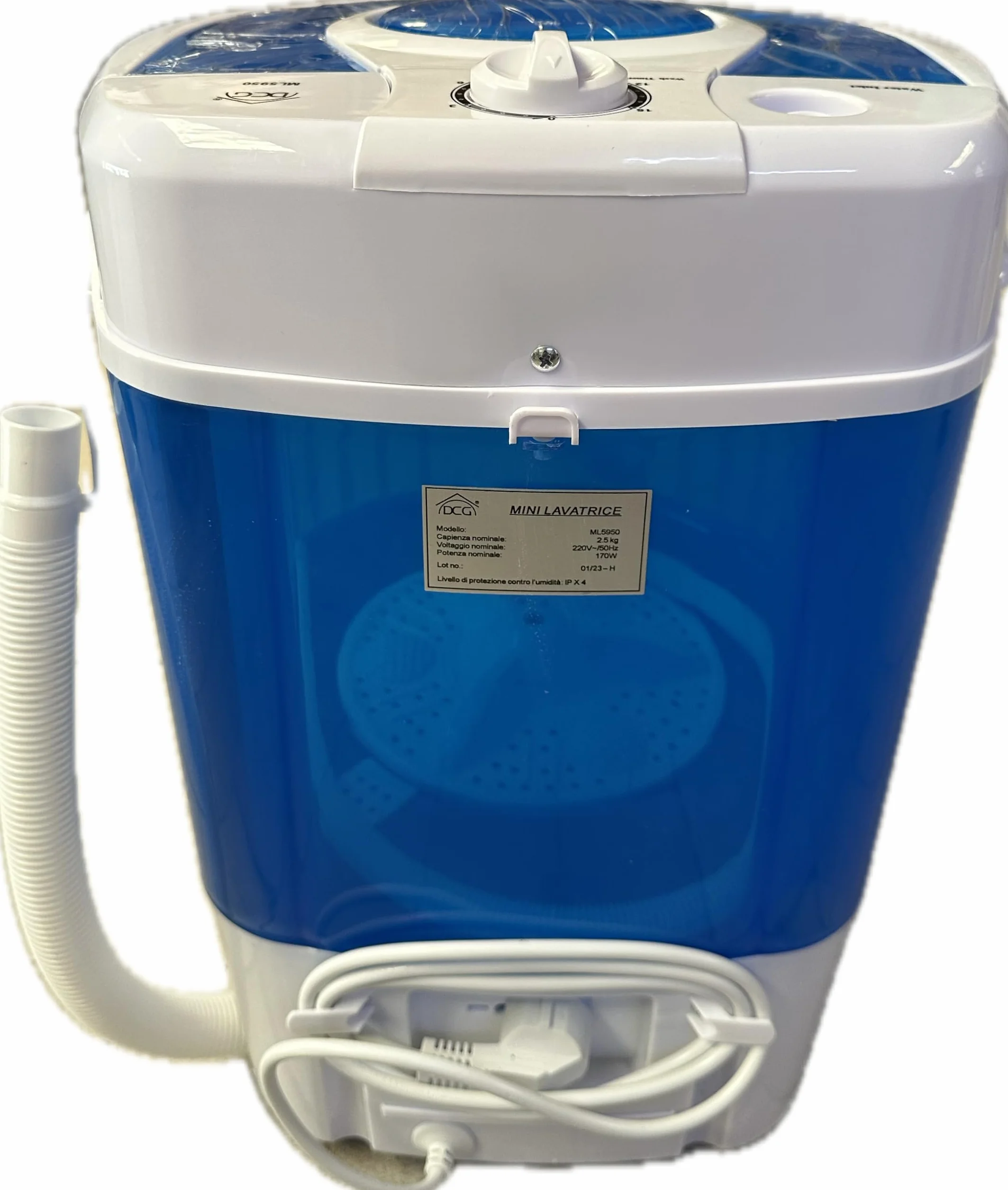 DCG Eltronic ML5950 Portatile Caricamento dall'alto 2kg Blu, Bianco lavatrice