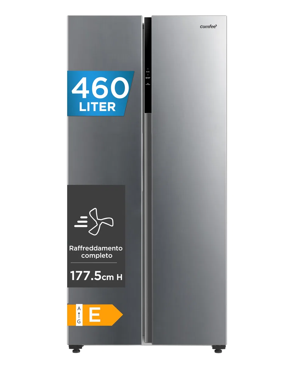 COMFEE' RCS609IX2 Frigorifero-Congelatore Americano/No Frost/Compressore Inverter/Altezza 177,5 cm/271 L di Refrigerazione/189 L di Congelamento/Doppio controllo/SuperCool, Inox