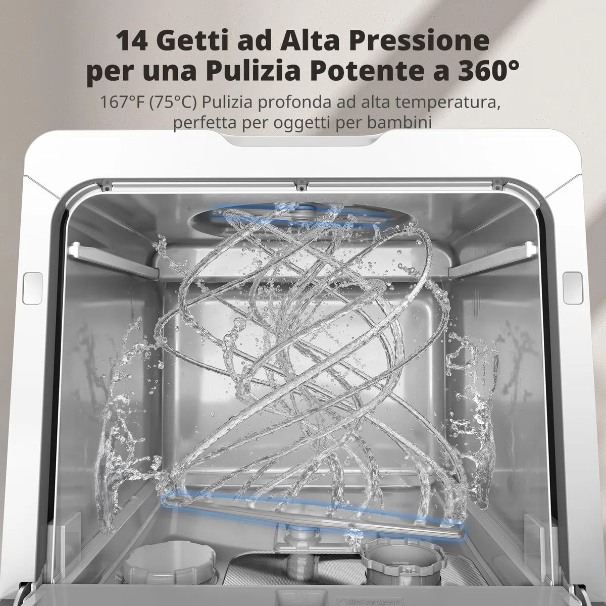 AIRMSEN Mini Lavastoviglie da Tavolo, lavastoviglie portatile da 5L, 8+3 Programmi, Avvio Ritardato 1–18 h, Sistema di Addolcimento e Blocco Bambini