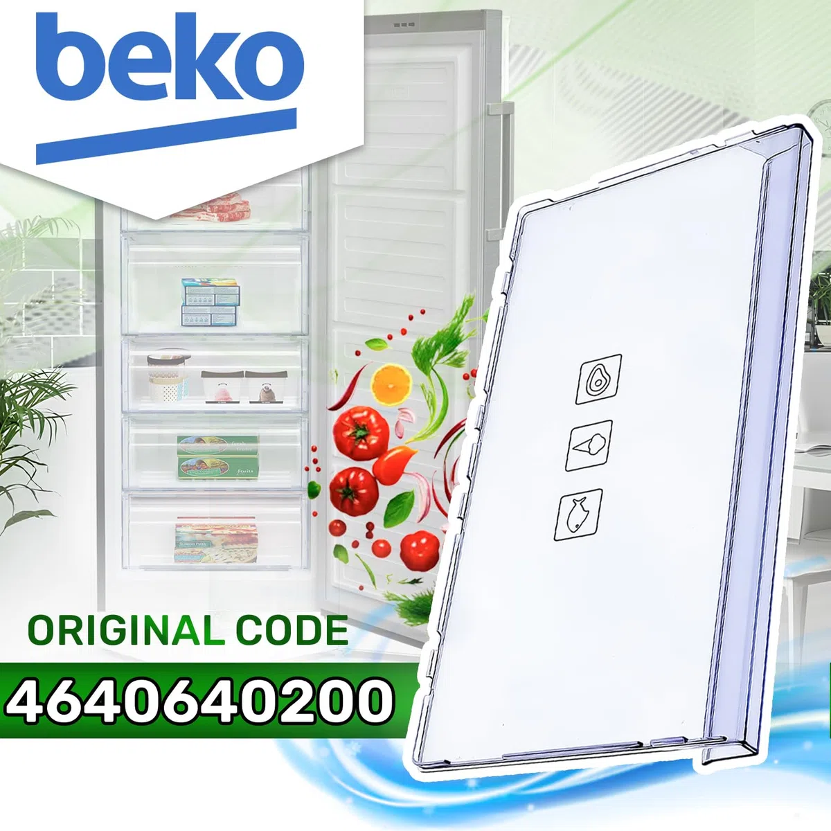 ONIX TECH Pannello Frontale del Cassetto per Frigorifero e Congelatore 402x150x36 mm con Codice Originale 4640640200 4638250500 per Beko - Garanzia di 5 Anni