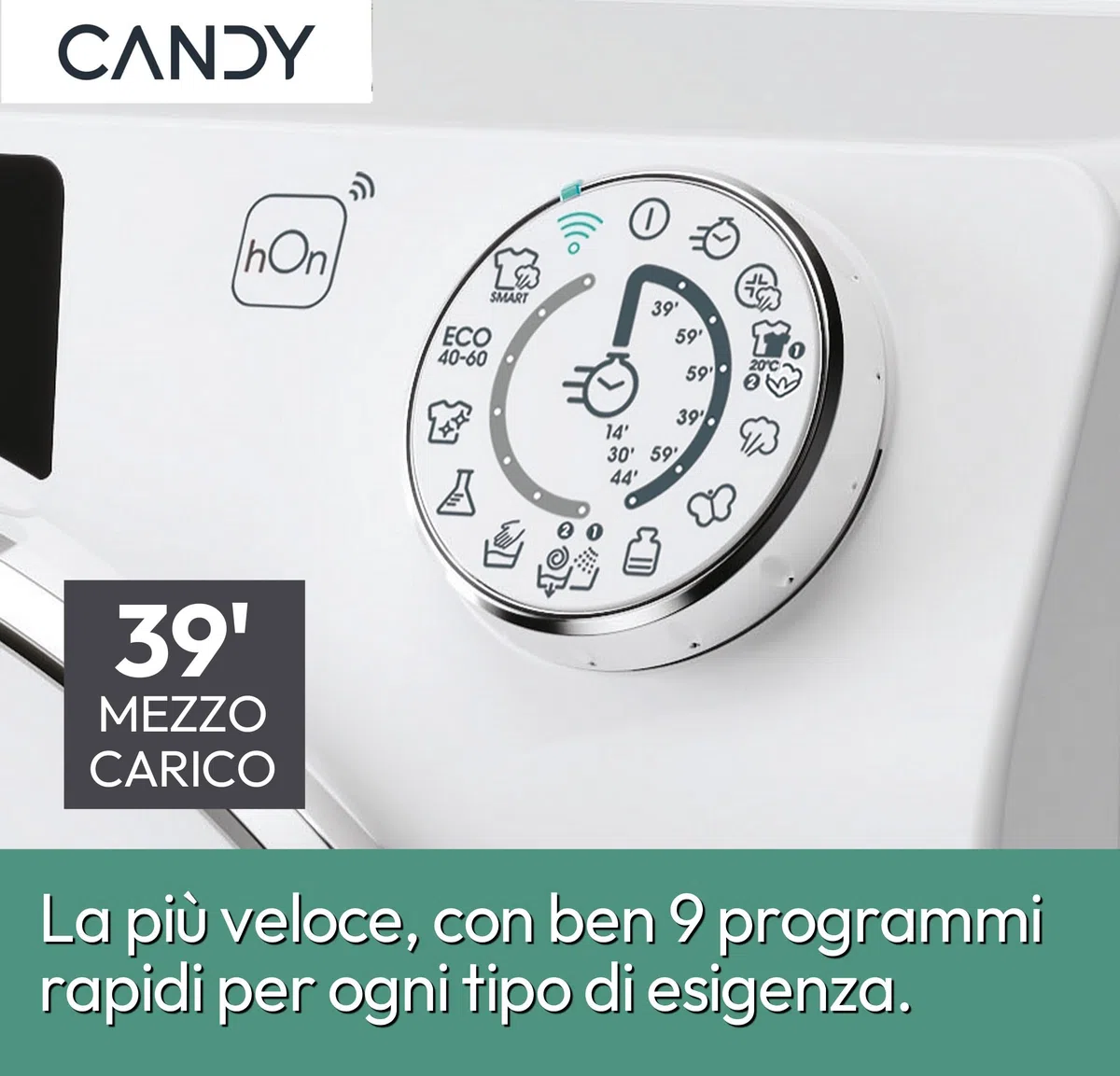 Candy RapidÓ Lavatrice Slim 7 Kg, Libera Installazione, Carica Frontale, Classe A, 1200 Giri, 9 Programmi Rapidi, Funzione Vapore, Wi-Fi + BLE e App hOn, 60 x 45 x 85 cm, Bianca - RO4 1274DWMST/1-S