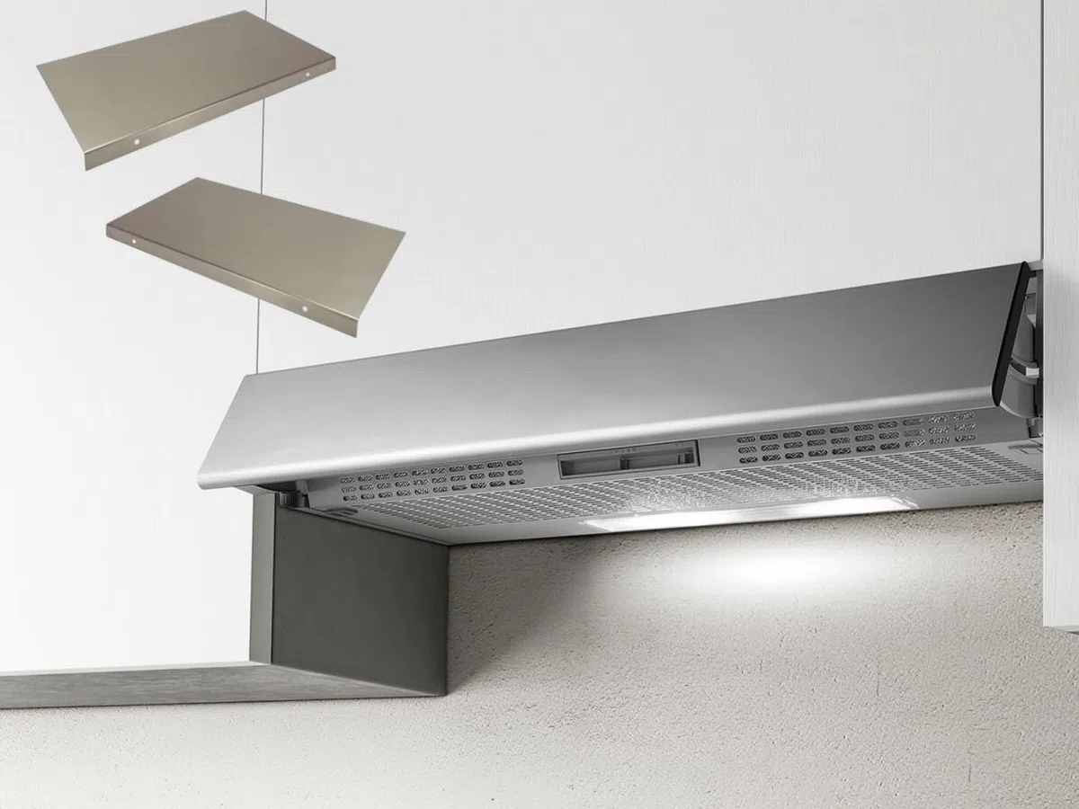 Set di 2 Alette di Protezione per Cappa – Acciaio Inox Professionale | Universali, Resistenti al Calore, Facili da Pulire (Cromo satinato, 32 x 18 cm)