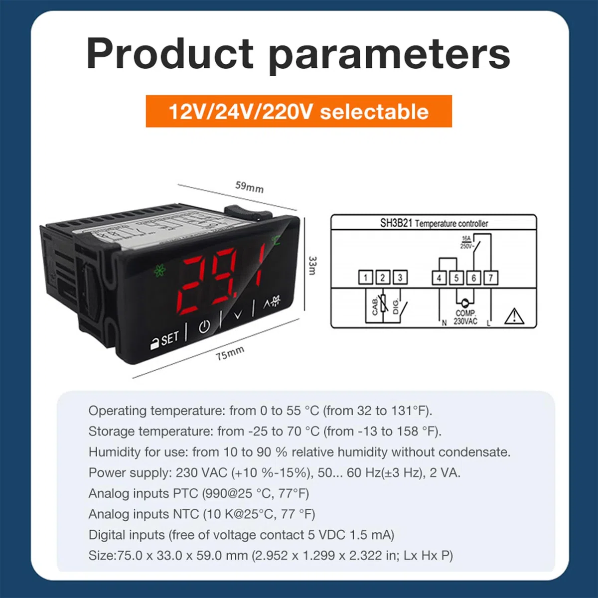 Termostato controllo della temperatura ABS adatto per controller congelatori per unità frigorifere industriali