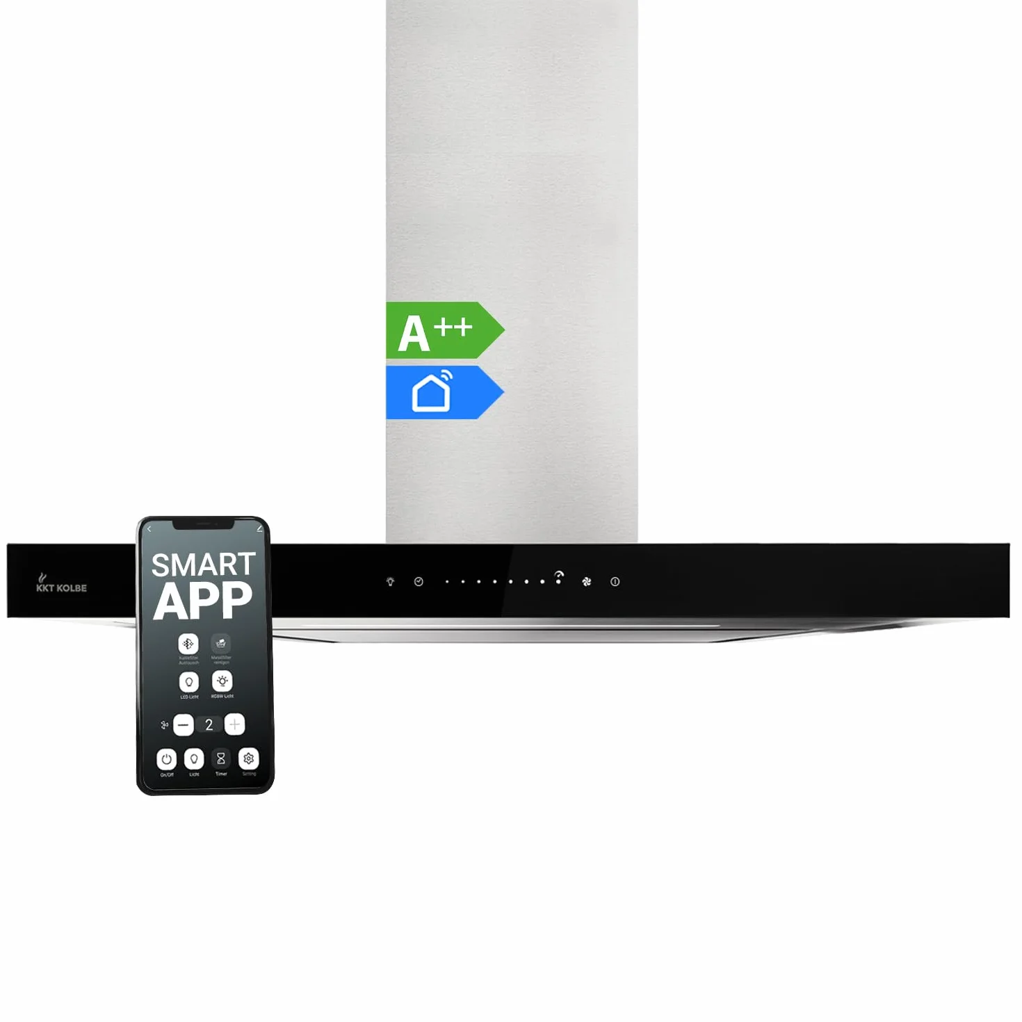Cappa aspirante 90 cm | Cappa Isolotto | cappa isola | acciaio inossidabile | vetro nero | WiFi | auto spegnimento | Operazione di tocco | FLAT-INSEL-5