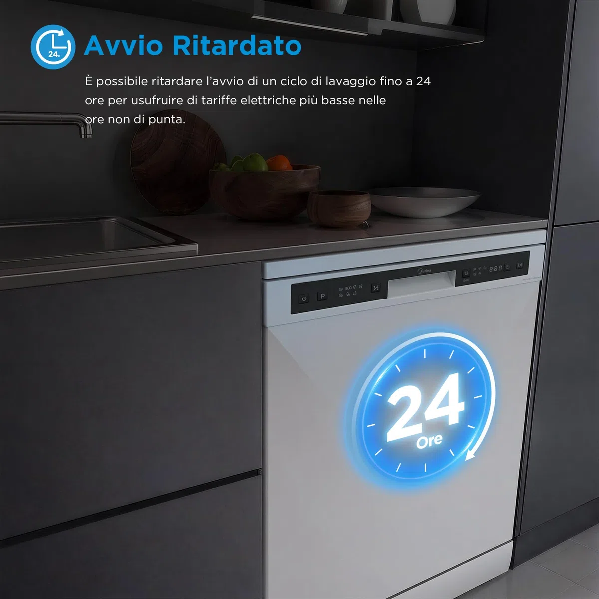 Midea MFD60S120W-HR Lavastoviglie Libera Installazione 12 coperti 6 Programmi 60 cm Bianco