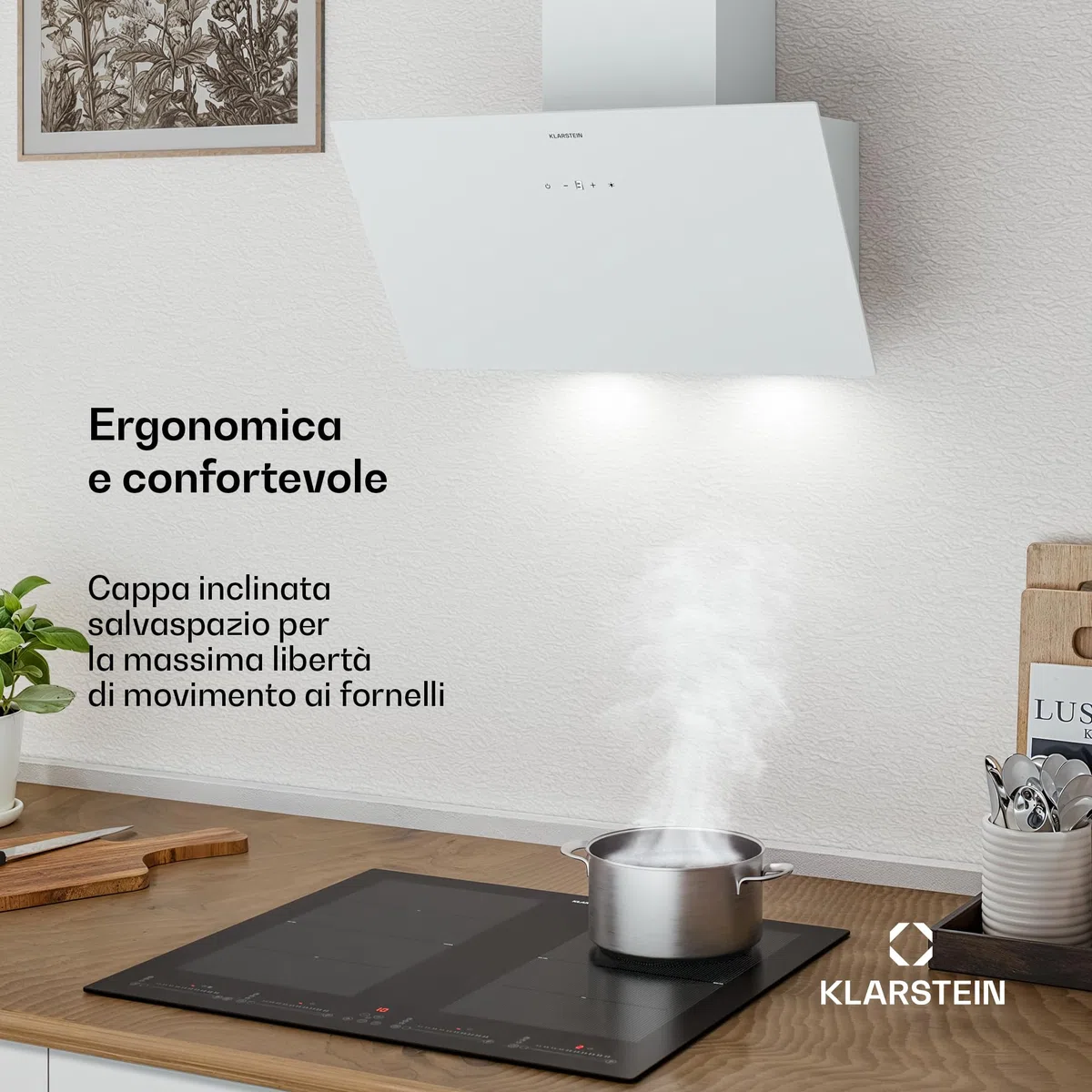 Klarstein Cappa Aspirante a Incasso 60cm, Cappa Cucina con Filtro, Cappa Cucina in Alluminio Lavabile in Lavastoviglie, Cappa Incasso con Flusso d'Aria 305m³/h, LED, Cappa Filtrante con Touch Control