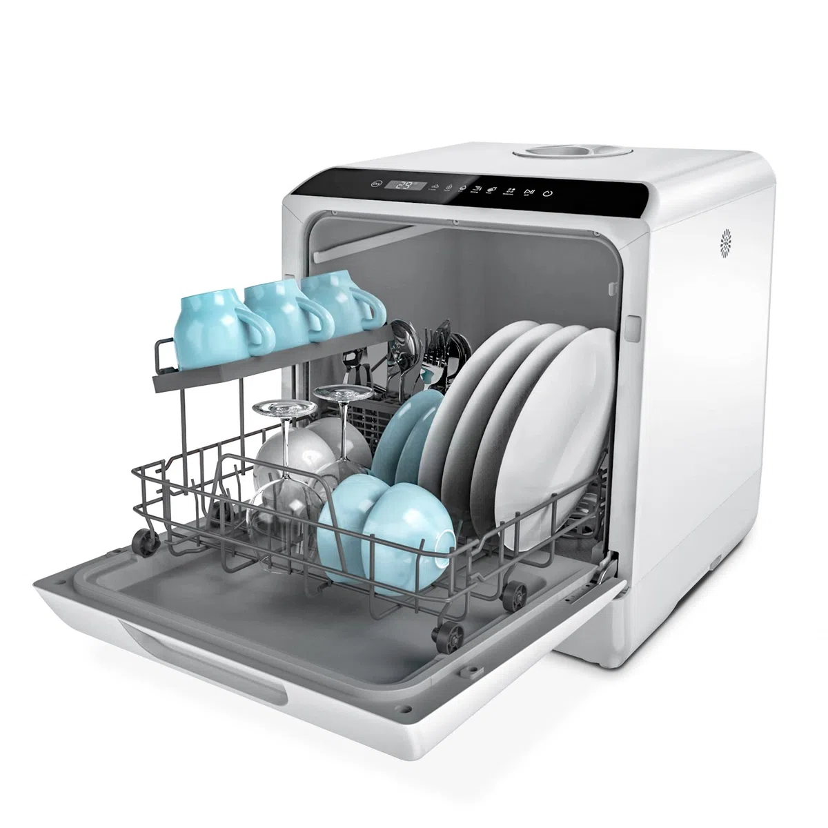 Hermitlux Lavastoviglie piccola con 4 Coperti, 6 Programmi lavastoviglie mini, Controllo touch, utilizzabile in Campeggio, Cucina, Ufficio, Bianco