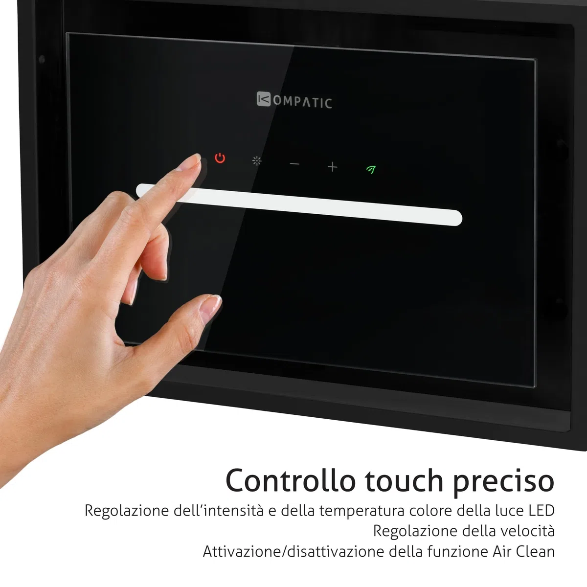 HANA 40 KPHN40BIB Cappa aspirante Incasso, A++, 40 cm, Controllo gestuale, Touch, Telecomando, Modalità purificazione aria, 450 m³/h, LED dimmerabile, Regolazione temperatura colore, Nero