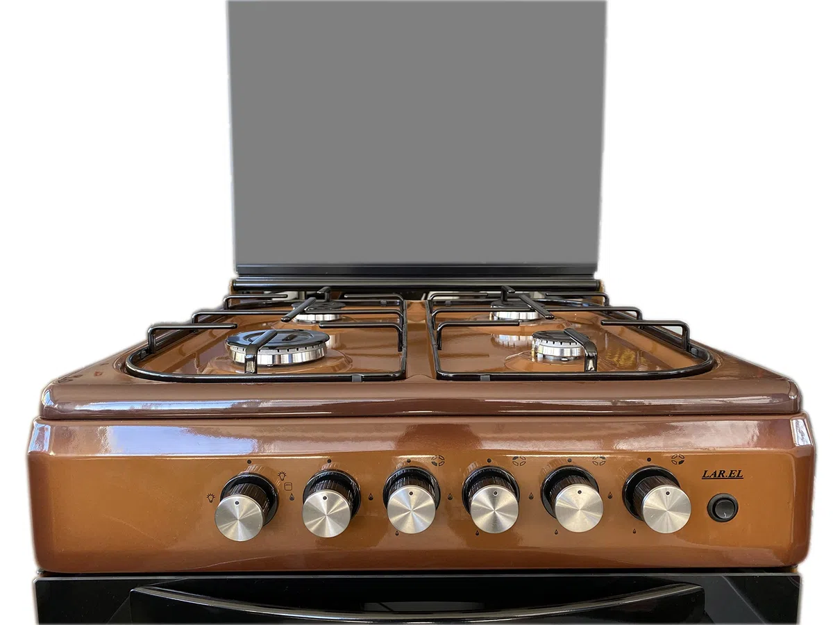 LAREL Cucina Marrone 60x60 4 Fuochi con Forno a Gas Metano o GPL, Grill Elettrico e Coperchio in Vetro