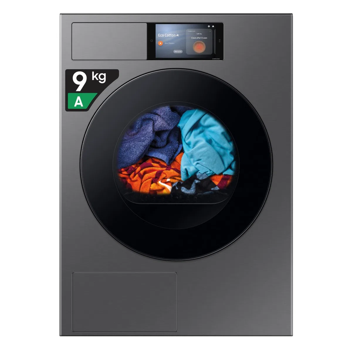 Samsung Asciugatrice Bespoke AI DV90F09F4S/U3, 9 kg, Pompa di Calore, Wifi, Controllo Vocale, Display AI Home, AI Dry, Carica Frontale, 60L x 85H x 60P cm