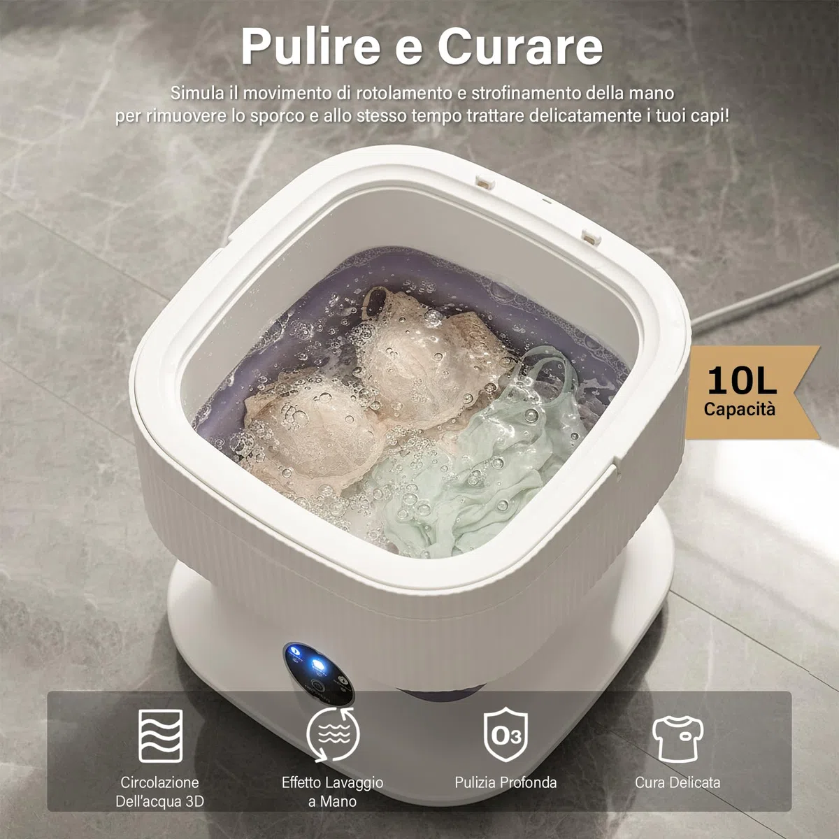 Lavatrice con Funzione Centrifuga – Lavatrice con Controllo Touchscreen, 3 Programmi di Lavaggio, Funzionamento Silenzioso, per Appartamento, Residenza Studentesca, Campeggio e Viaggio