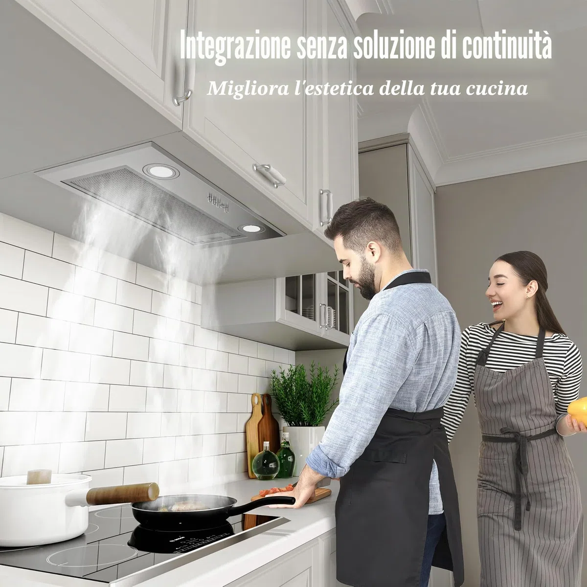 FIREGAS Cappa Aspirante a Incasso 52cm, Aspiratore Silenzioso con Motore ad Alta Efficienza, Classe Energetica A, 590m³/h, 3 Velocità, Illuminazione LED, Filtro a Carboni Attivi