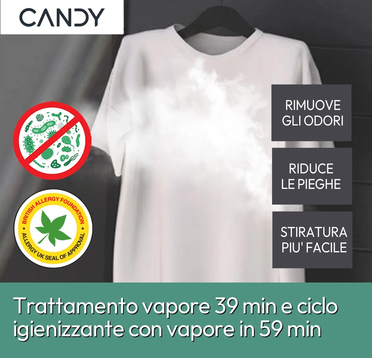 Candy RapidÓ Lavatrice Slim 7 Kg, Libera Installazione, Carica Frontale, Classe A, 1200 Giri, 9 Programmi Rapidi, Funzione Vapore, Wi-Fi + BLE e App hOn, 60 x 45 x 85 cm, Bianca - RO4 1274DWMST/1-S