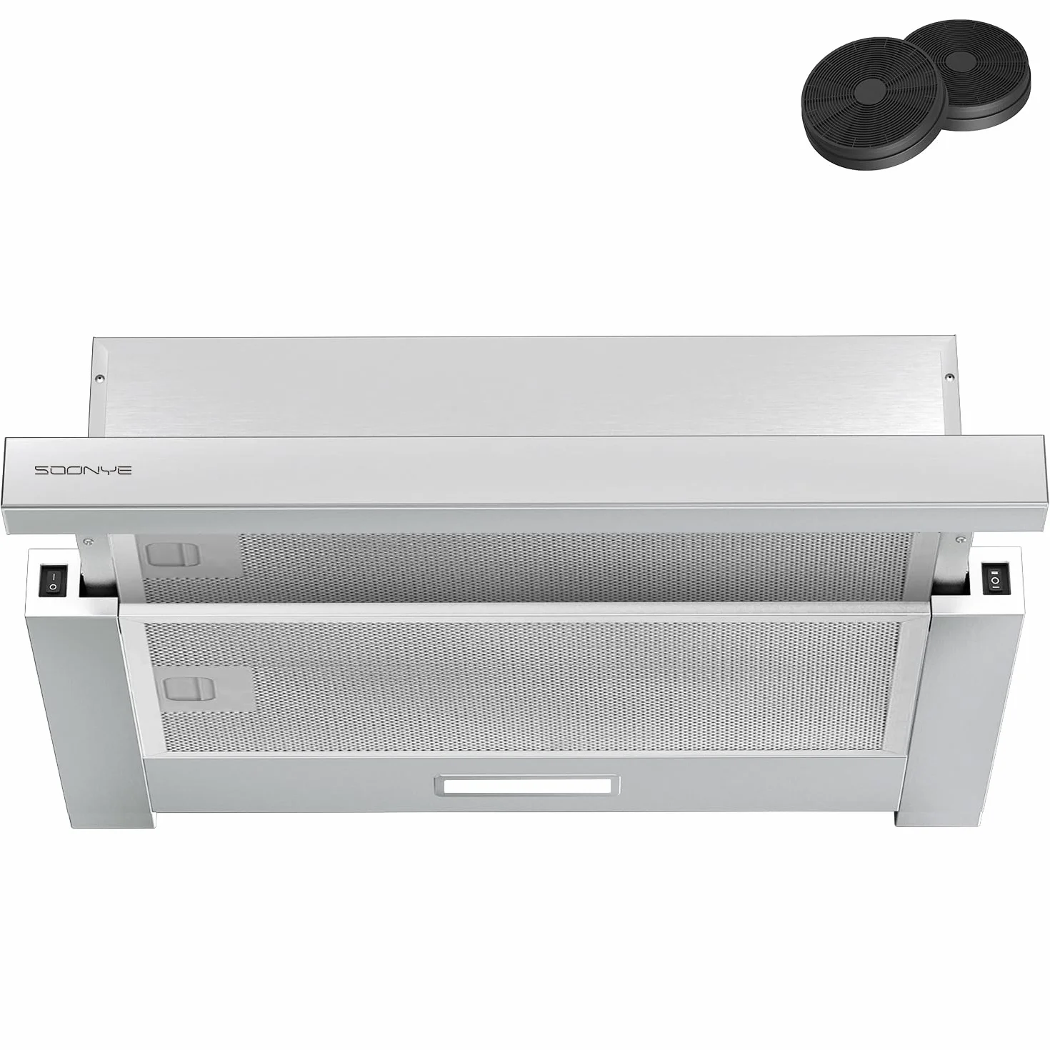 Cappa per schermo piatto, 60 cm, con filtro ai carboni attivi, flusso d'aria 370 m³/h, illuminazione a LED, cappa aspirante piatta 62 dB
