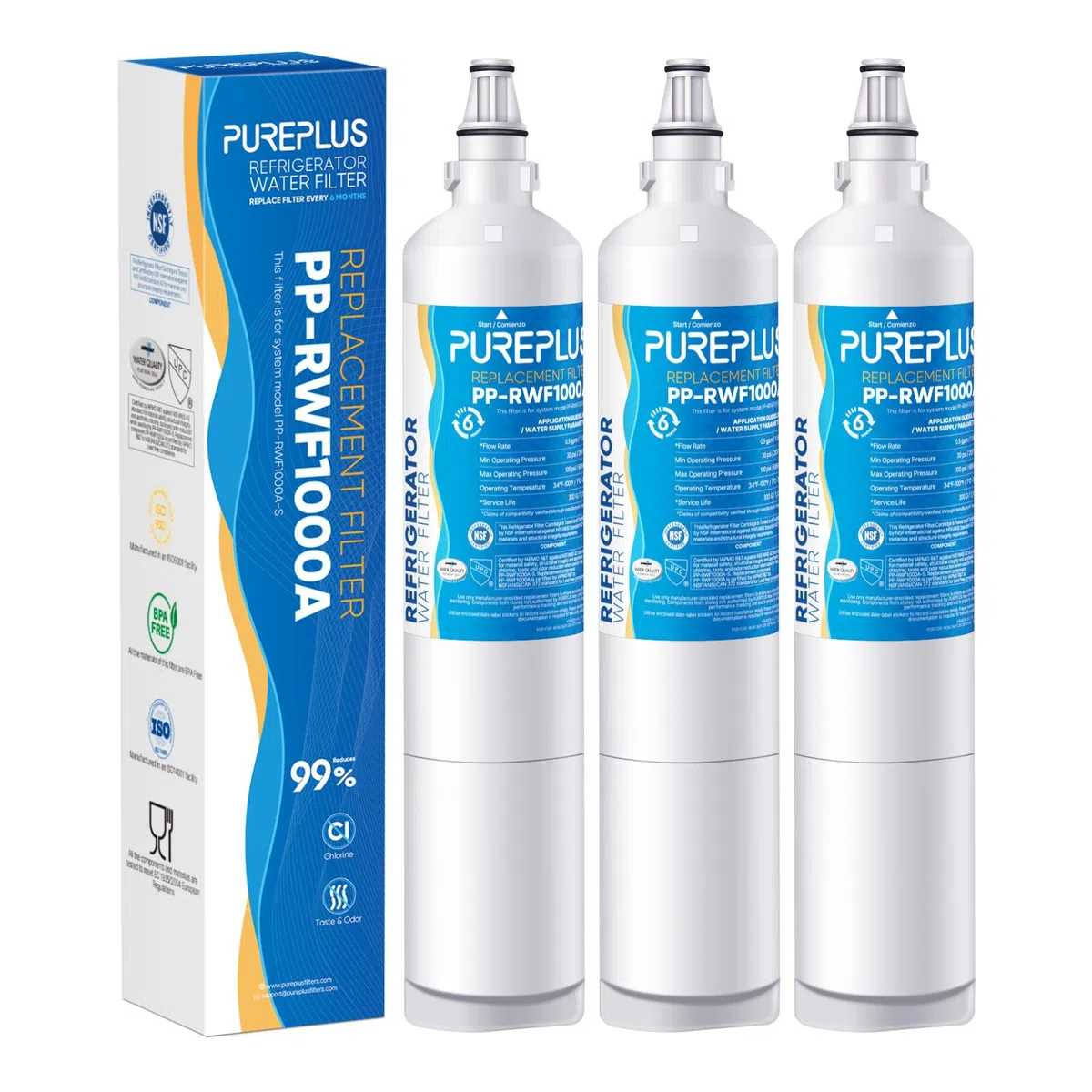 PUREPLUS 5231JA2006A 9990 Ricambio per LG LT600P, kenmore 9990, 5231JA2006B, KENMORECLEAR 46-9990, R-9990, FML-2, RWF1000A, LSC27931ST, LFX25960ST Filtro acqua frigorifero, 3 Confezione