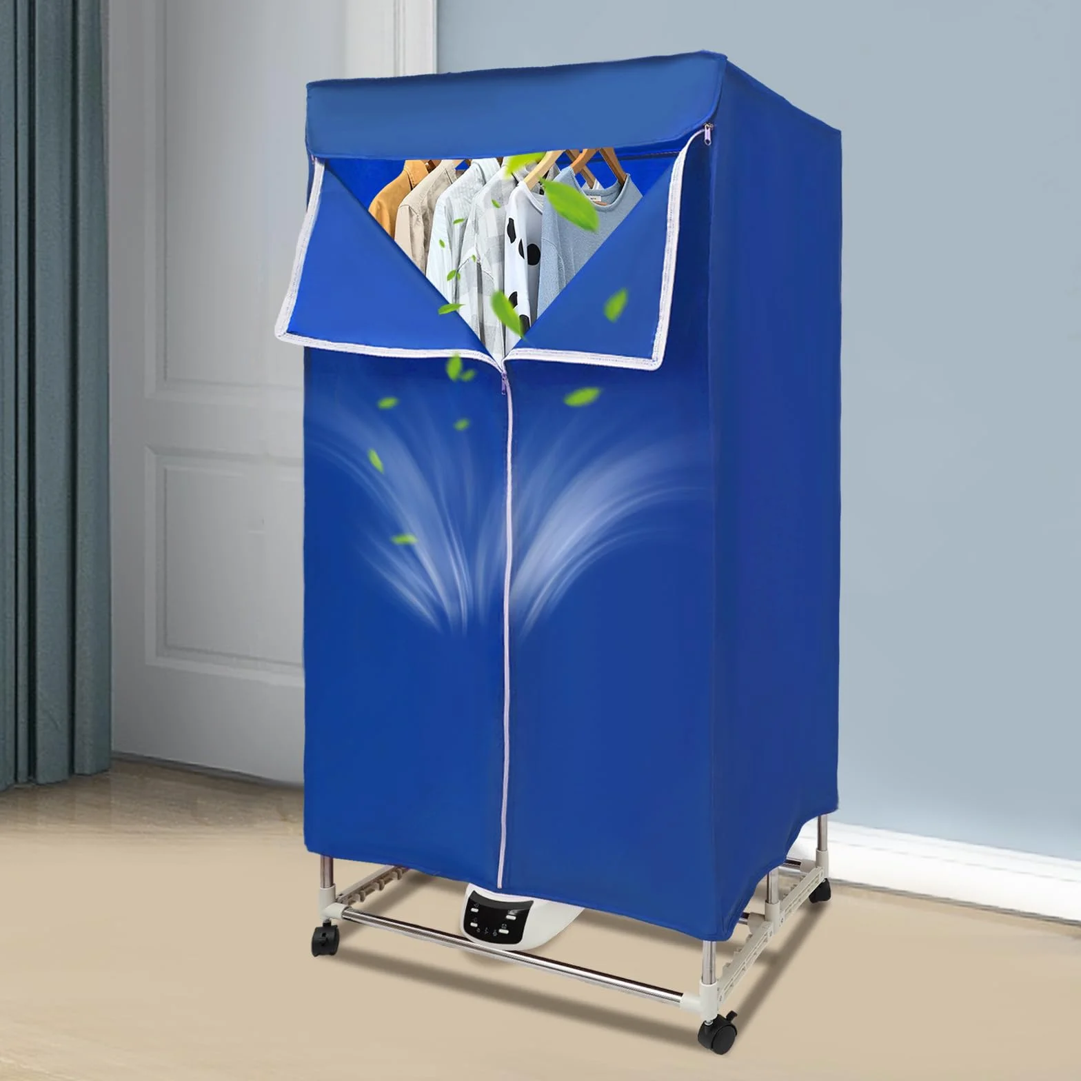 Asciugatrice Portatile 1500W Pieghevole Asciugatrice Elettrica con Telecomando e Ruote, Capacità 30kg Asciugatrice in Acciaio Inox 70*50*150cm Asciugatrice a Ventilazione per Appartamenti e Tempo
