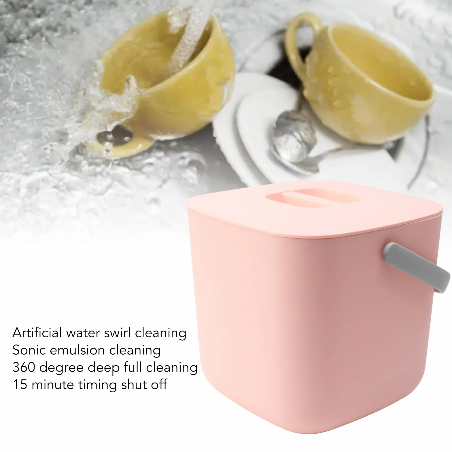 Mini Lavastoviglie da Appoggio, Lavastoviglie Portatile Portatile a Pulizia Completa Profonda a 360 Gradi Temporizzazione di 15 Minuti Spegnimento Lavatrice Portatile con Ventosa (Rosa)