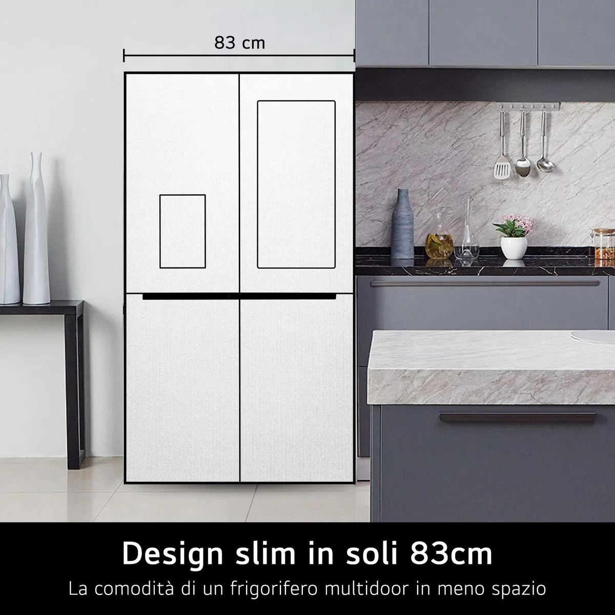LG GMG860EPBE Frigorifero Slim Multidoor InstaView, Classe E, 638L, Wi-Fi, Door e Linear Cooling, Frigo con Dispenser Acqua UVnano senza allaccio, Metal Fresh, Frigorifero Nero Opaco