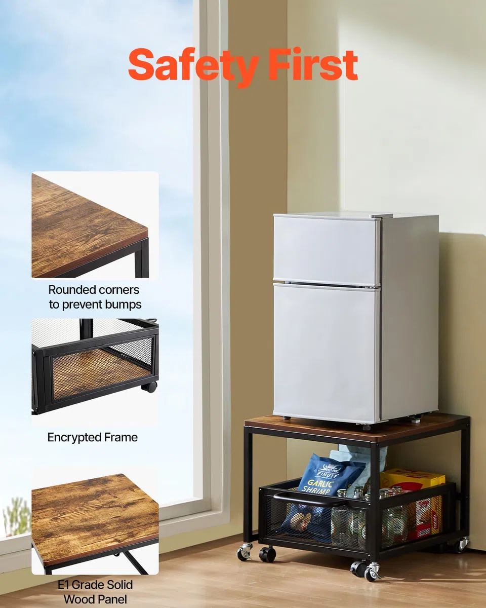 VEVOR Mini Portafrigo con Capacità di Carico di 90 kg, Tavolino da Frigo con Carrello Mobile e Ruote Girevoli, Portafrigo per Bevande per Caffè Bar, Portafrigorifero per Appartamento Marrone
