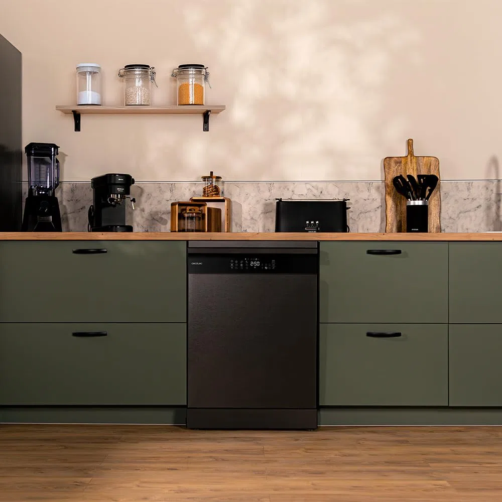 Cecotec Lavastoviglie 60 cm Bolero Aguazero 6800 Dark A, 14 posate, Basso consumo, Motore inverter plus duo, 8 programmi, Lavaggio automatico, Pulizia a vapore, Pulizia interna e mezzo carico