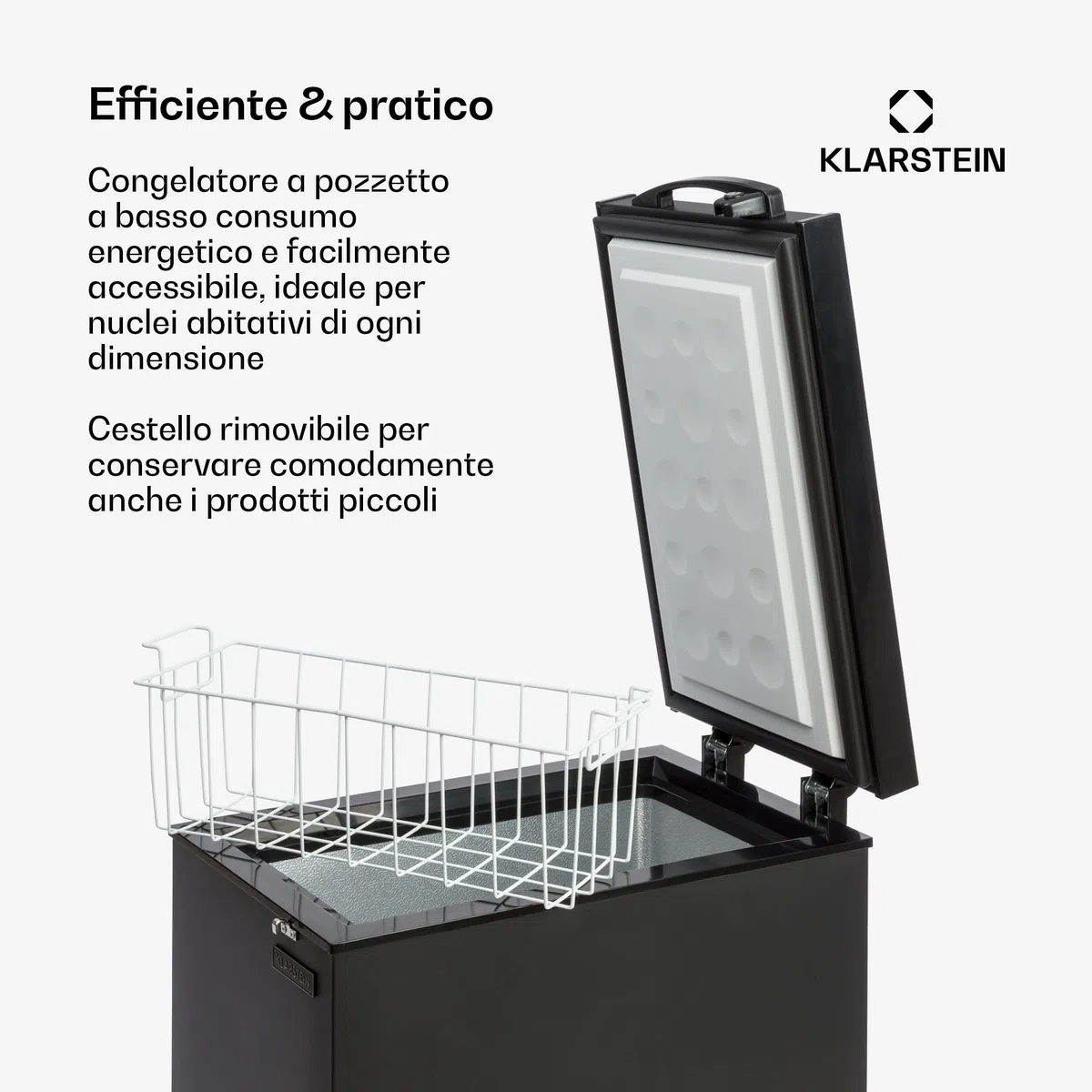 Klarstein Mini Congelatore a Pozzetto Piccolo, Alta Efficienza Energetica, Mini Congelatore Piccolo a Pozzetto Compatto con Cestello Rimovibile, Mini Freezer Congelatore per Casa e Ufficio, 51L