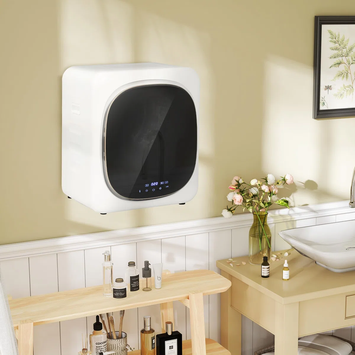 HOMCOM Mini Asciugatrice Portatile 4 kg, 6 Programmi, Display Touch, Asciugatrice Compatta 800W, Carica Frontale, Fino 60℃, Impilabile/Parete/Autoportante, Timer, Tamburo in Acciaio Inox, Casa, Bianco