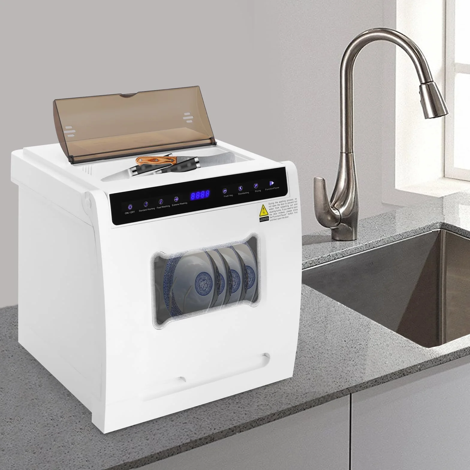 Lavastoviglie da tavolo, quattro modalità di lavaggio, controllo tattile, mini lavastoviglie, asciugatura e disinfezione automatiche, piccola lavastoviglie con cestello portaposate rimovibile e