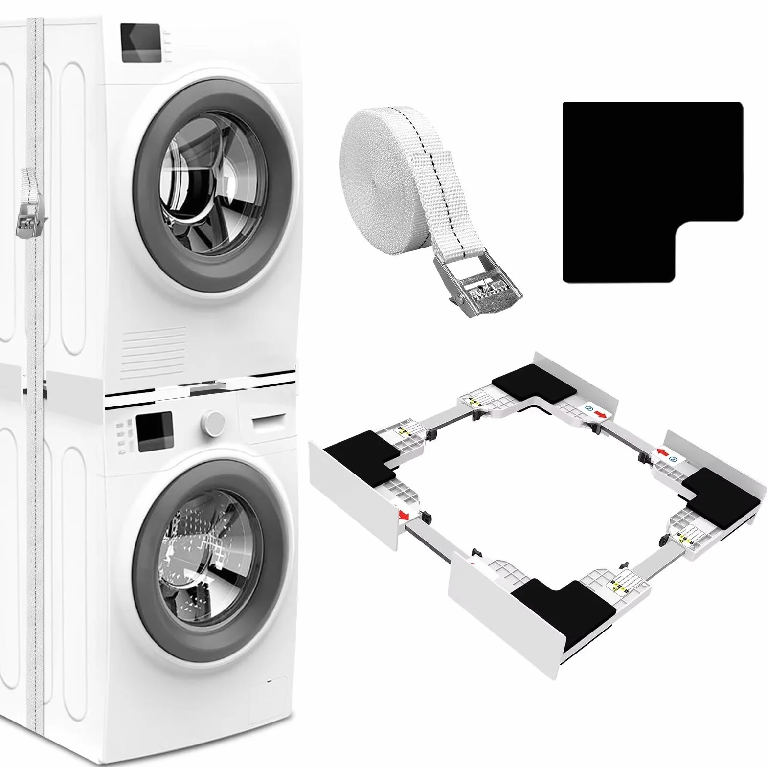 NIUXX Kit di Accatastamento per Lavatrici, Universale con Cinghie Cricchetto, Telaio Intermedio per 46-66 cm