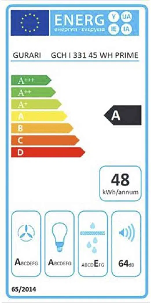 Cofano ad isola GURARI GCH I 331 45 WH PRIME, cofano ad isola a ricircolo 45 cm, cofano a soffitto, 1000m³/h, bianco, vetro bianco, 4 livelli, display, illuminazione LED