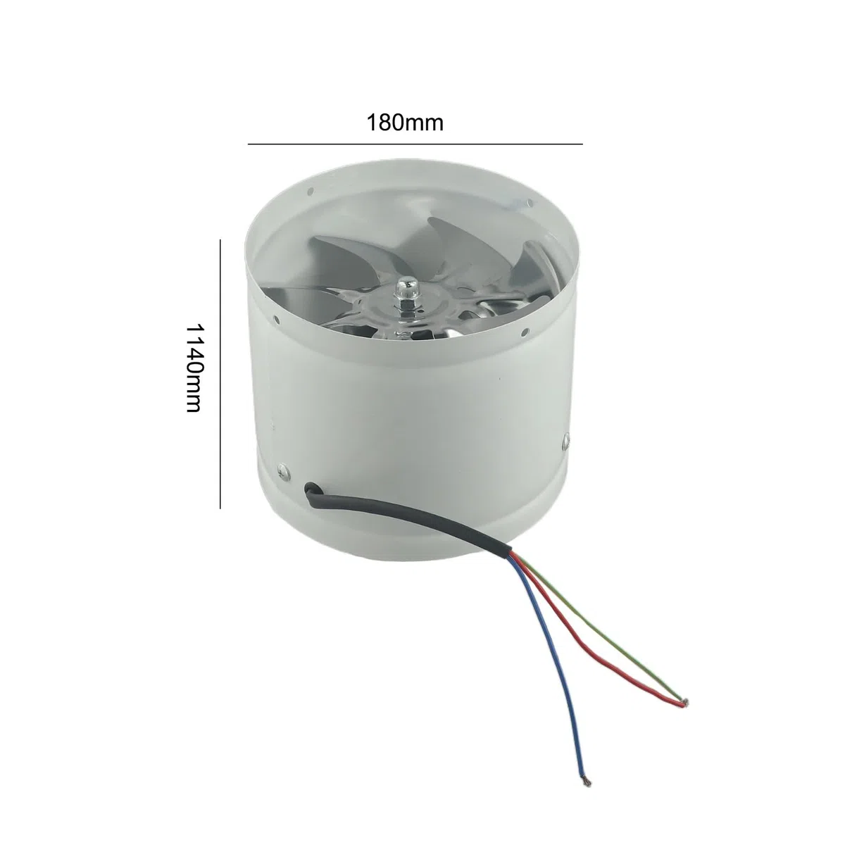 Ventilatore di scarico da 180 mm, 4,0 m³/min, silenzioso, per cucina, bagno, ufficio, adatto per tubi da 180 – 190 mm, 50 W, 220 V, alloggiamento in metallo (colore nero