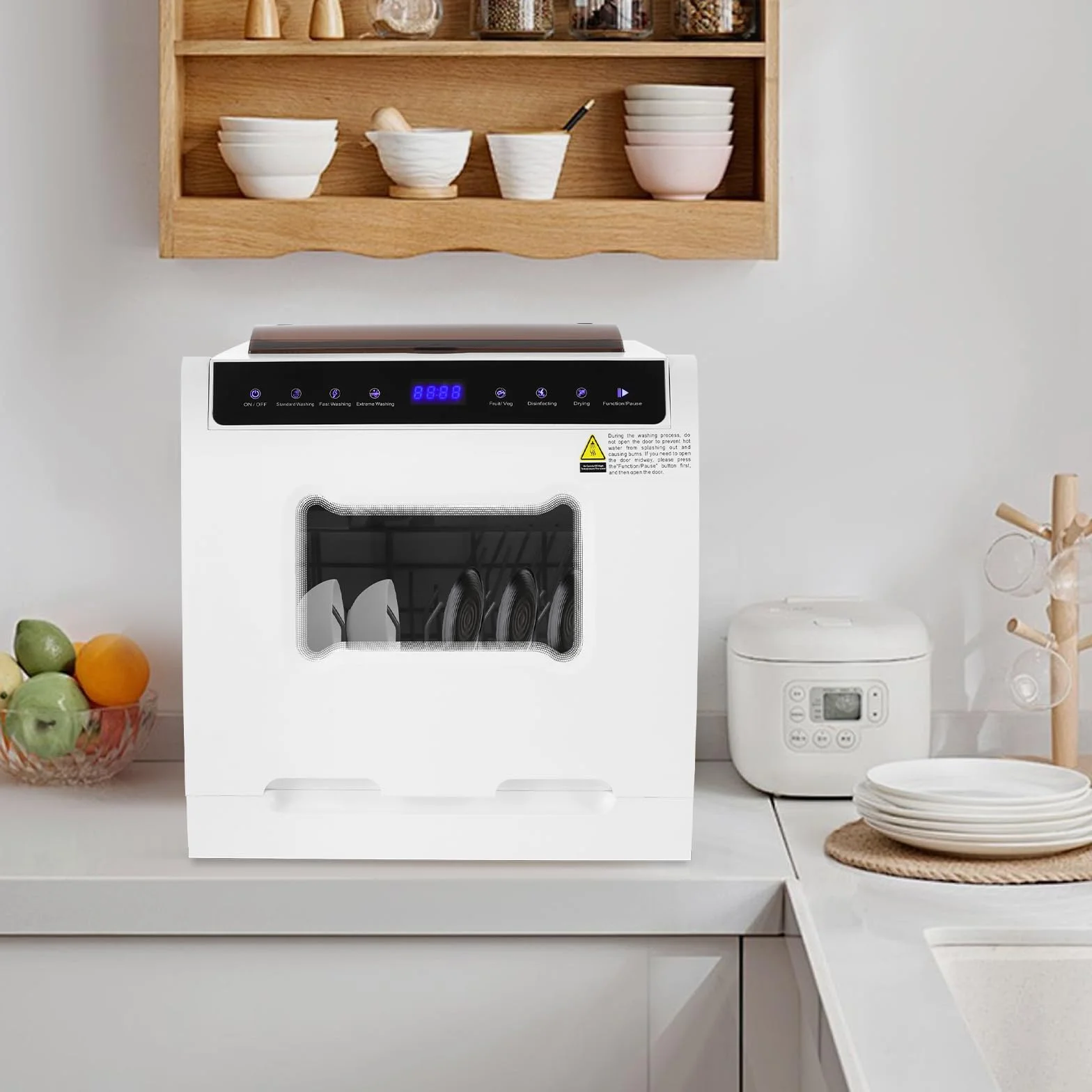 Lavastoviglie da tavolo 1100W con 5 programmi e asciugatura ad aria calda, per 4-6 persone, 72h di conservazione, pannello di controllo touch, finestra, silenzioso 52dB, per appartamento, camper