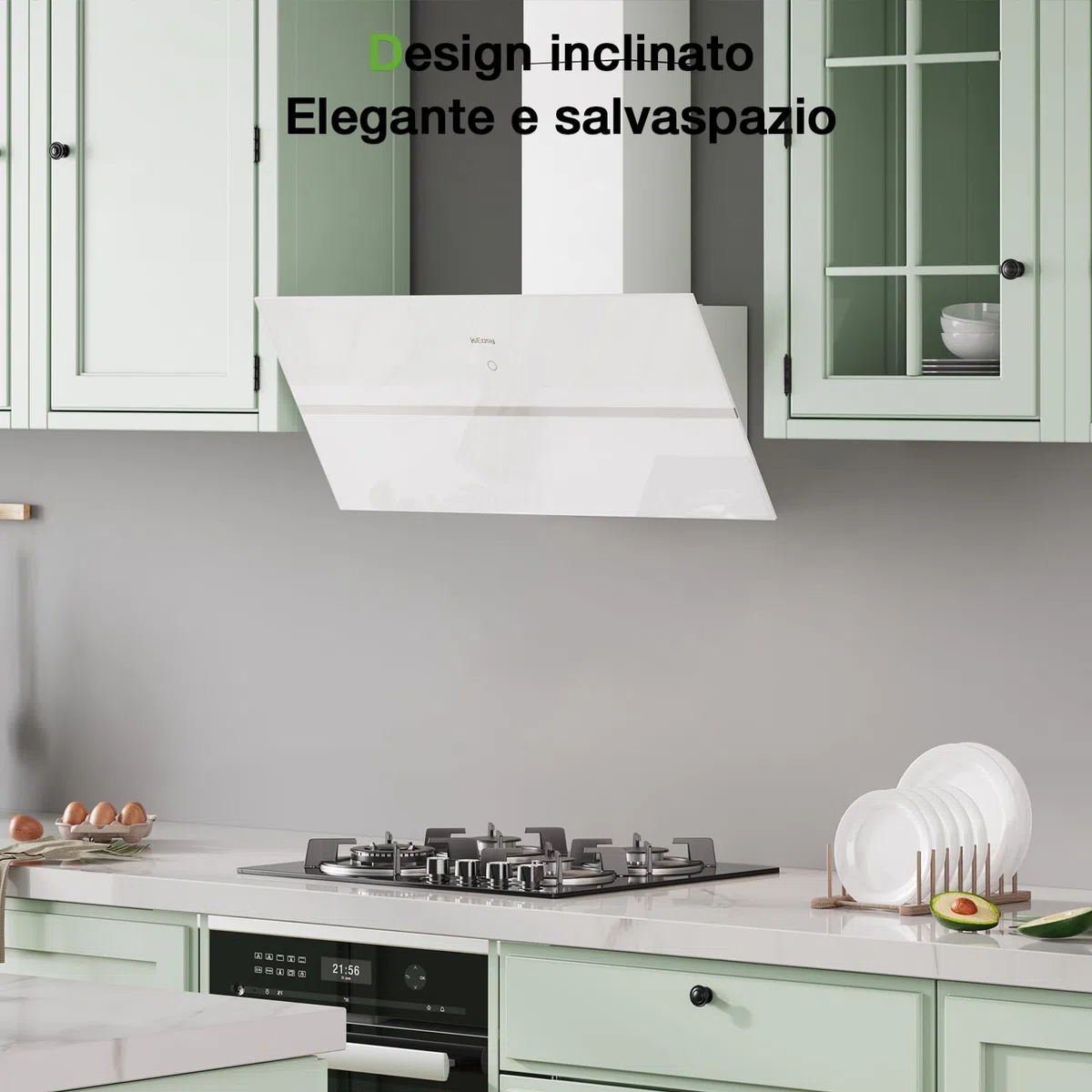 IsEasy Cappa Cucina, Cappa Aspirante 90 cm, 571 m³/h Forte Aspirazione, 4 Livelli di Regolazione, Ritenitore di Pannello, 1-9 Min Spegnimento Ritardato, Funzione di Memoria, 61 dB, Bianco, A++