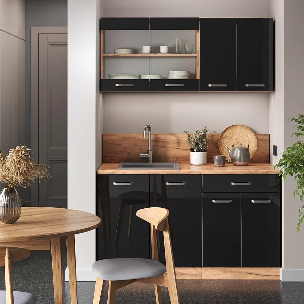 Vicco Frontale cucina R-Line, Nero lucido, 59.6 x 71.3 cm frontale del mobile per mobile forno a mezza altezza, adatto per armadi da cucina R-Line per un montaggio semplice